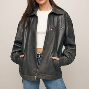Reformation Veda Marco Leather Oversized Bomber Jacket